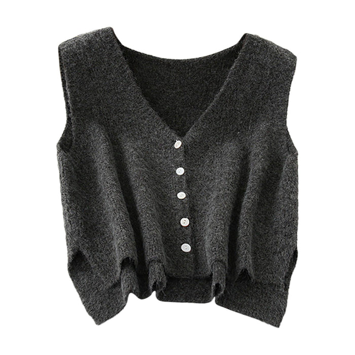 Women Sweater Vest Breathable V Neck Casual Fashion Jumpers Sleeveless Gilet Gray