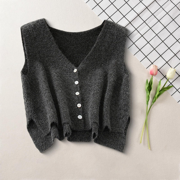 Women Sweater Vest Breathable V Neck Casual Fashion Jumpers Sleeveless Gilet Gray