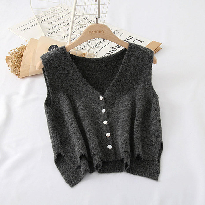 Women Sweater Vest Breathable V Neck Casual Fashion Jumpers Sleeveless Gilet Gray