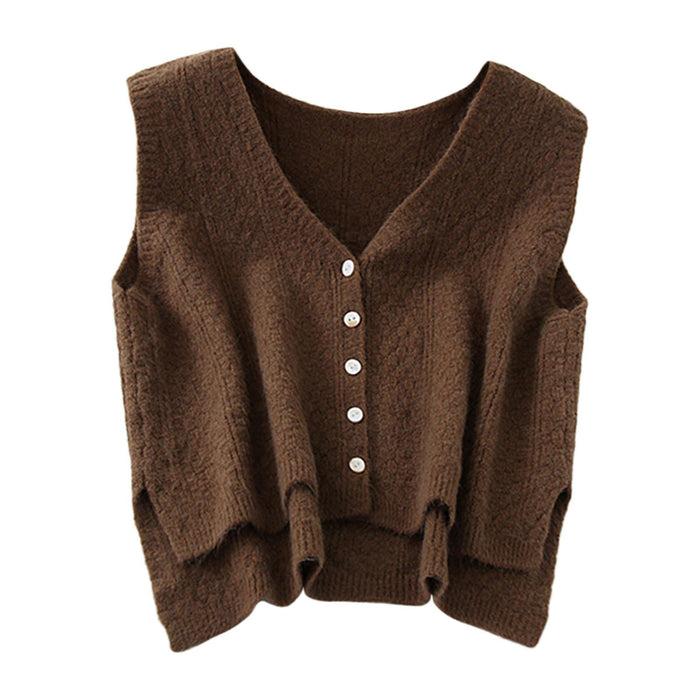 Women Sweater Vest Breathable V Neck Casual Fashion Jumpers Sleeveless Gilet Dark Khaki