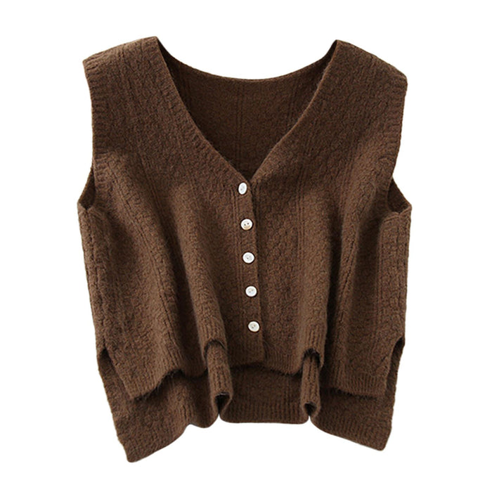 Women Sweater Vest Breathable V Neck Casual Fashion Jumpers Sleeveless Gilet Dark Khaki