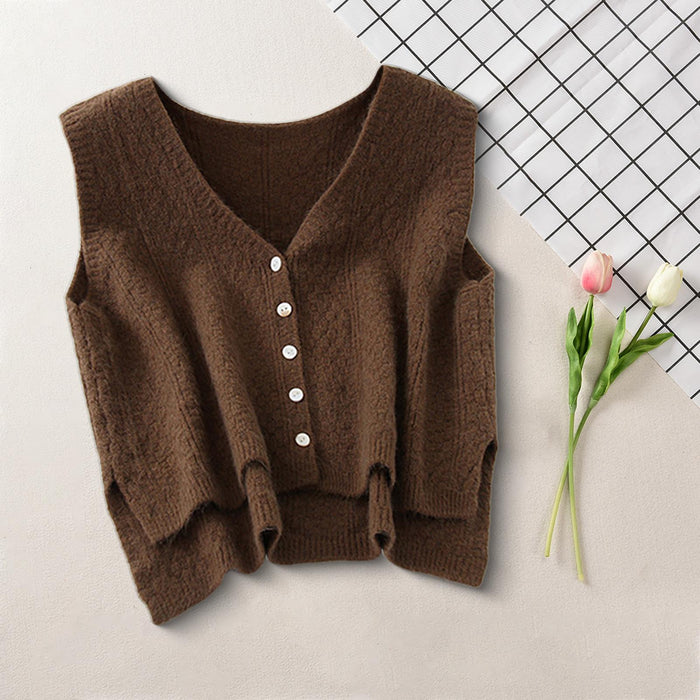 Women Sweater Vest Breathable V Neck Casual Fashion Jumpers Sleeveless Gilet Dark Khaki