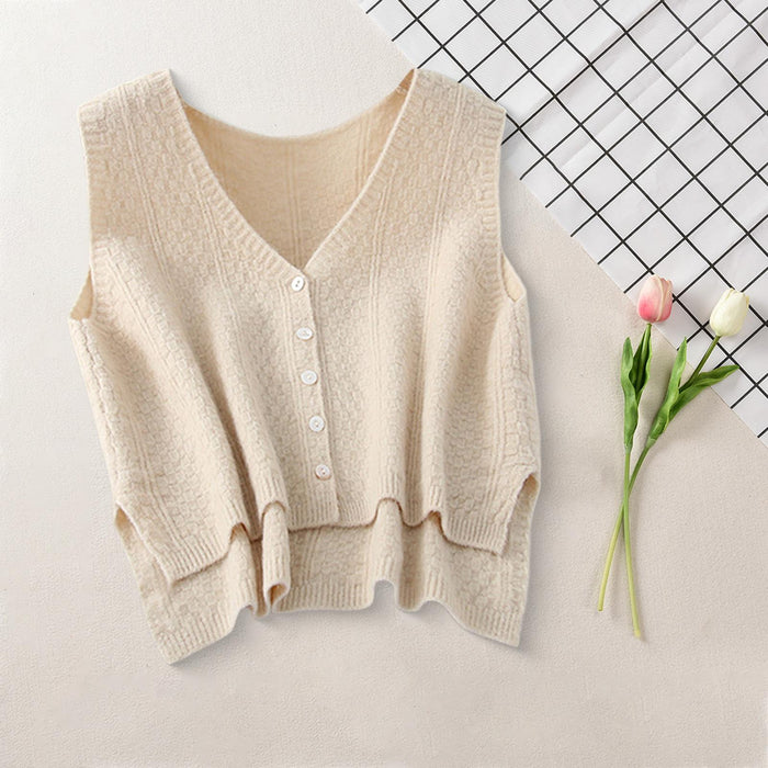 Women Sweater Vest Breathable V Neck Casual Fashion Jumpers Sleeveless Gilet Apricot