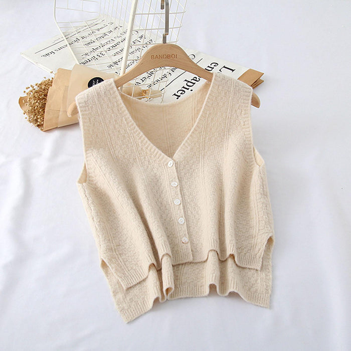 Women Sweater Vest Breathable V Neck Casual Fashion Jumpers Sleeveless Gilet Apricot