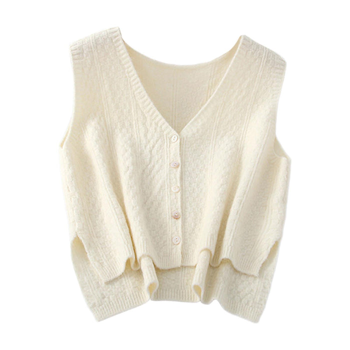 Women Sweater Vest Breathable V Neck Casual Fashion Jumpers Sleeveless Gilet White