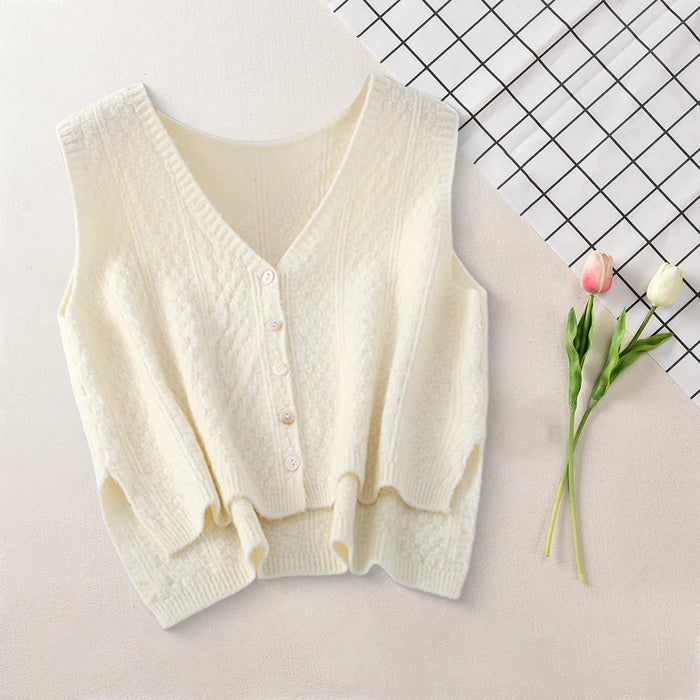 Women Sweater Vest Breathable V Neck Casual Fashion Jumpers Sleeveless Gilet White