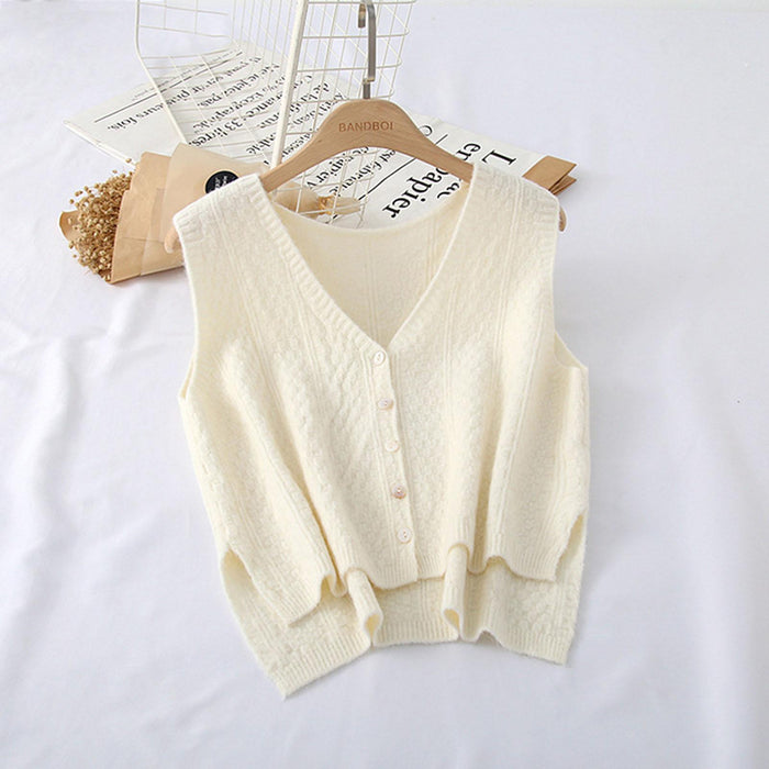 Women Sweater Vest Breathable V Neck Casual Fashion Jumpers Sleeveless Gilet White