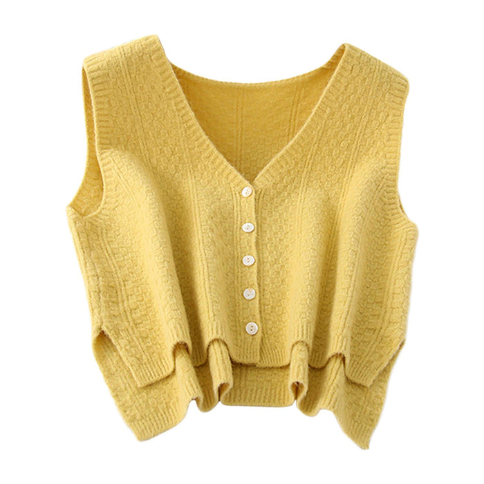 Women Sweater Vest Breathable V Neck Casual Fashion Jumpers Sleeveless Gilet Yellow