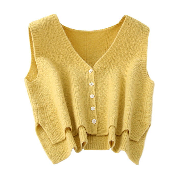 Women Sweater Vest Breathable V Neck Casual Fashion Jumpers Sleeveless Gilet Yellow