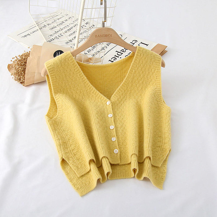 Women Sweater Vest Breathable V Neck Casual Fashion Jumpers Sleeveless Gilet Yellow