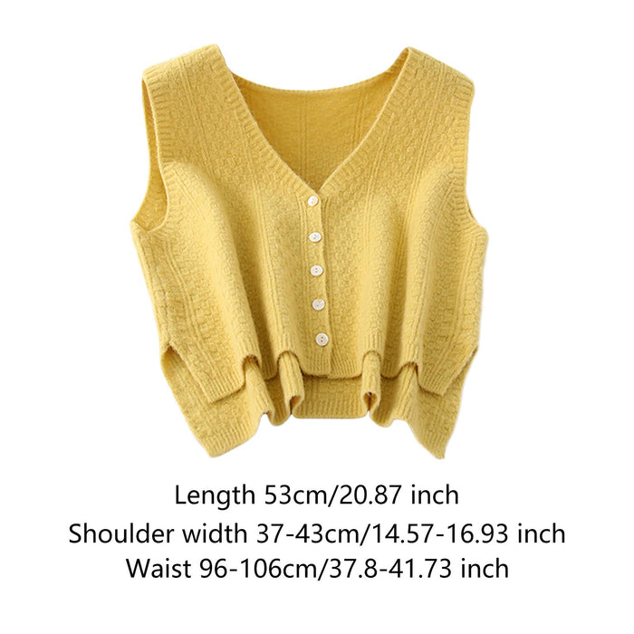 Women Sweater Vest Breathable V Neck Casual Fashion Jumpers Sleeveless Gilet Yellow