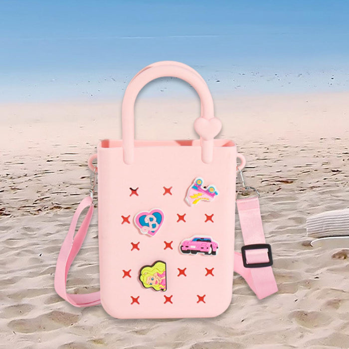 Beach Hole Bag Lightweight Simple Handbag for Women for Dating Travel Street Pink