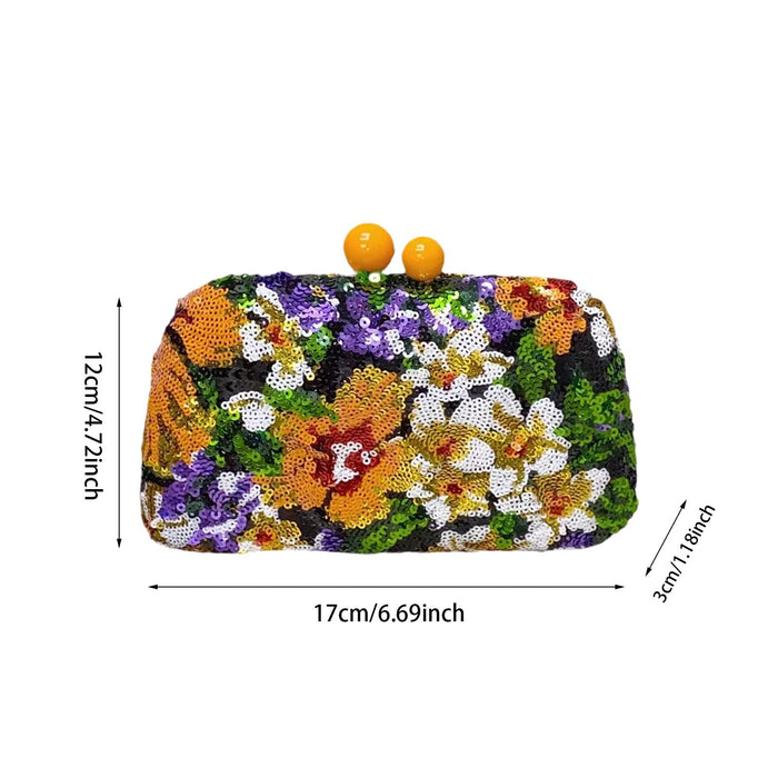 Glitter Clutch Retro Design Flower Crossbody Bag for Party Banquet Night Out