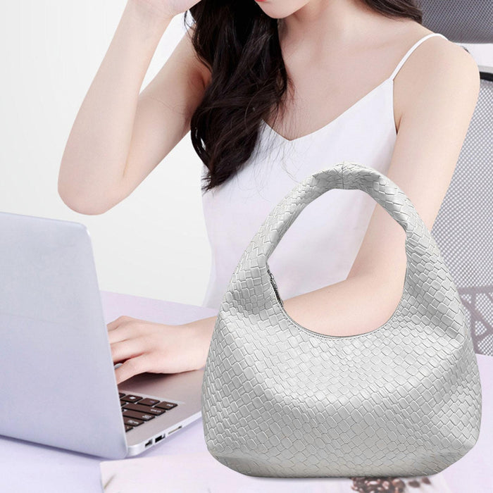 Women Shoulder Bag Handbag Female Casual Braided for Commuting Travel Spring White