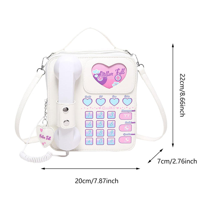 Telephone Crossbody Bag PU Phone Shaped Shoulder Bag for Makeups Cards Girls White