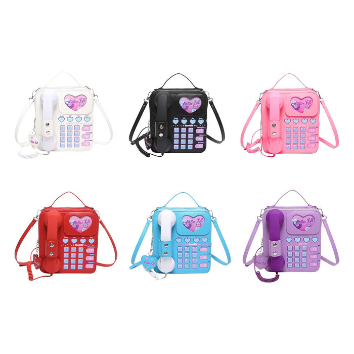 Telephone Crossbody Bag PU Phone Shaped Shoulder Bag for Makeups Cards Girls White