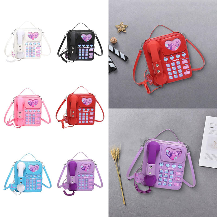 Telephone Crossbody Bag PU Phone Shaped Shoulder Bag for Makeups Cards Girls White