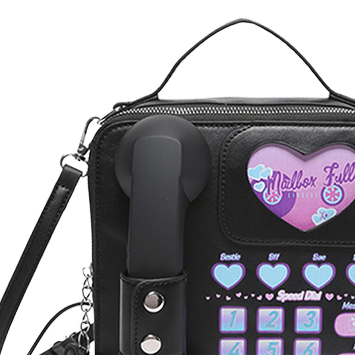 Telephone Crossbody Bag PU Phone Shaped Shoulder Bag for Makeups Cards Girls Black