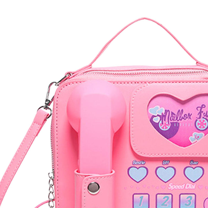 Telephone Crossbody Bag PU Phone Shaped Shoulder Bag for Makeups Cards Girls Pink