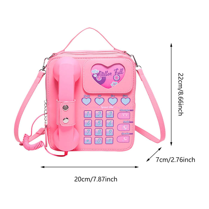 Telephone Crossbody Bag PU Phone Shaped Shoulder Bag for Makeups Cards Girls Pink