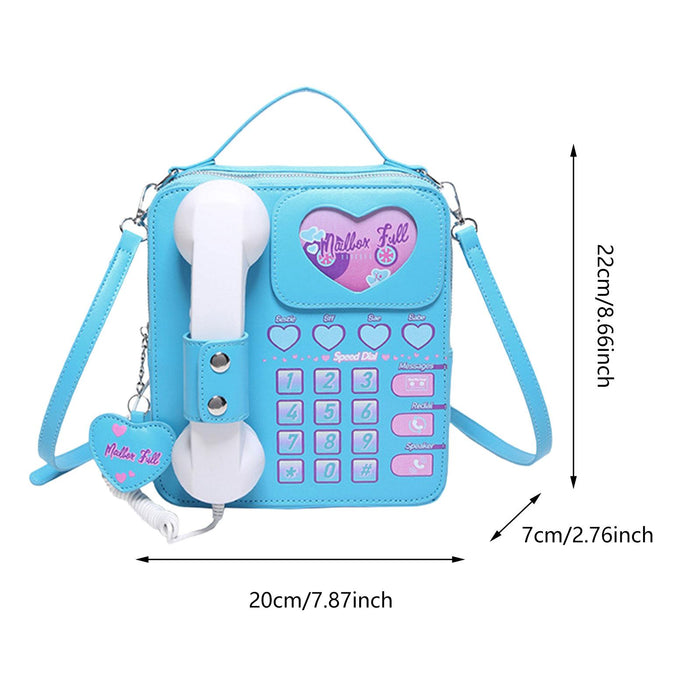 Telephone Crossbody Bag PU Phone Shaped Shoulder Bag for Makeups Cards Girls Blue