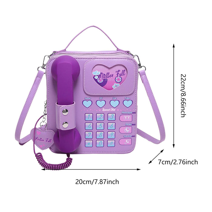 Telephone Crossbody Bag PU Phone Shaped Shoulder Bag for Makeups Cards Girls Purple