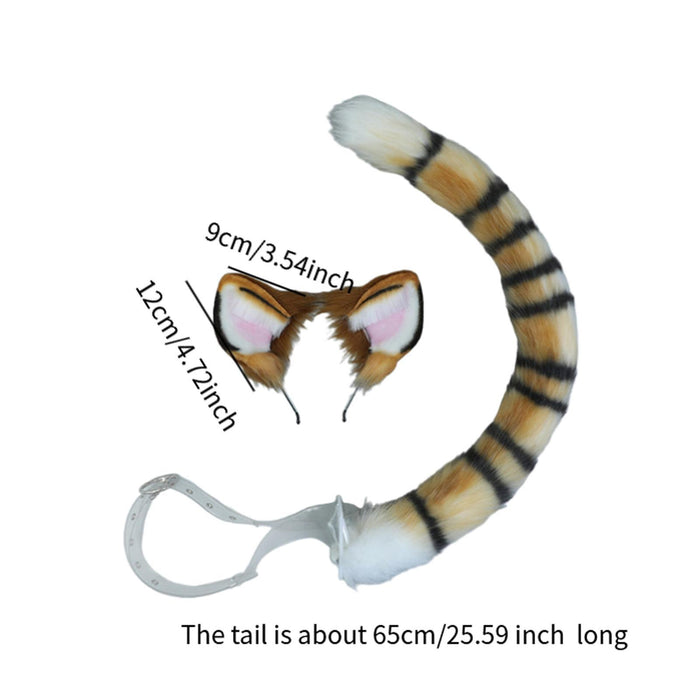 Tiger Ears and Tail Set Cosplay Hair Hoop for Masquerade Role Play Halloween