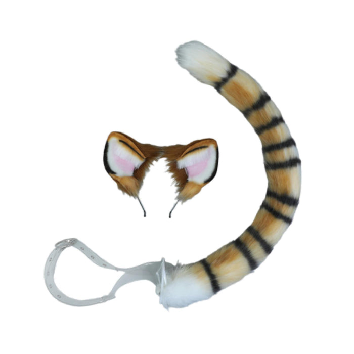 Tiger Ears and Tail Set Cosplay Hair Hoop for Masquerade Role Play Halloween