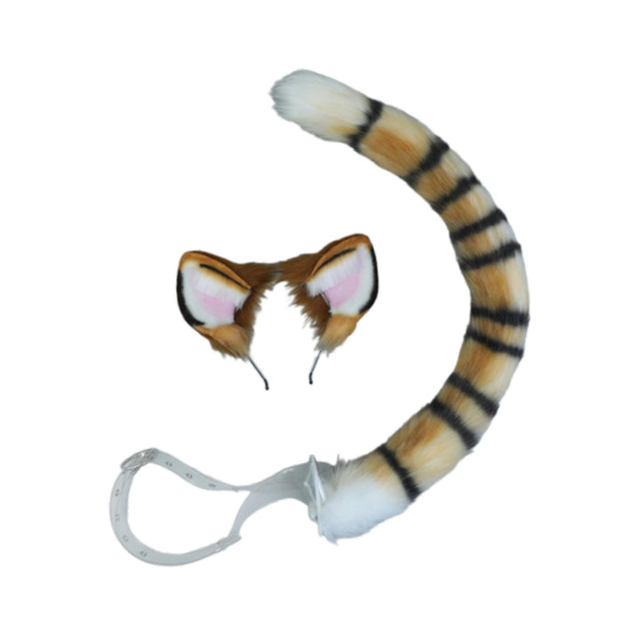 Tiger Ears and Tail Set Cosplay Hair Hoop for Masquerade Role Play Halloween