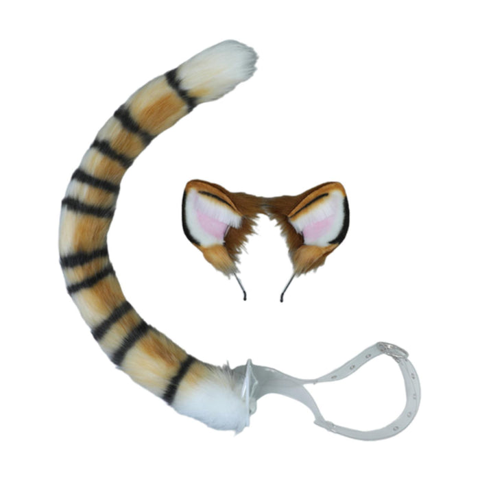 Tiger Ears and Tail Set Cosplay Hair Hoop for Masquerade Role Play Halloween