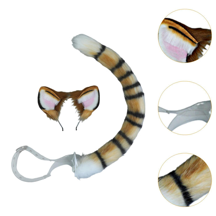 Tiger Ears and Tail Set Cosplay Hair Hoop for Masquerade Role Play Halloween