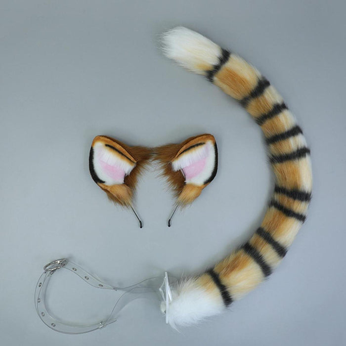 Tiger Ears and Tail Set Cosplay Hair Hoop for Masquerade Role Play Halloween