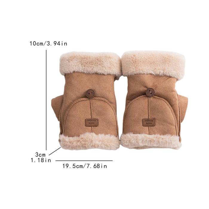 Winter Fingerless Gloves for Women Convertible Flip Top Mittens for Painting Khaki