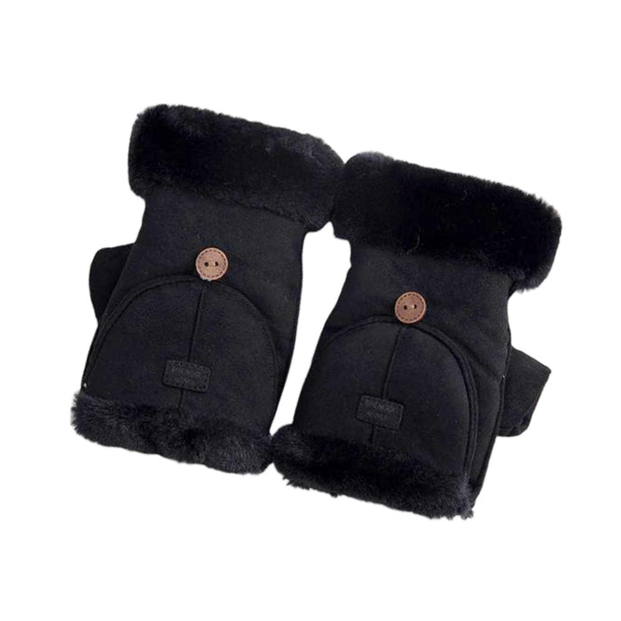 Winter Fingerless Gloves for Women Convertible Flip Top Mittens for Painting Black