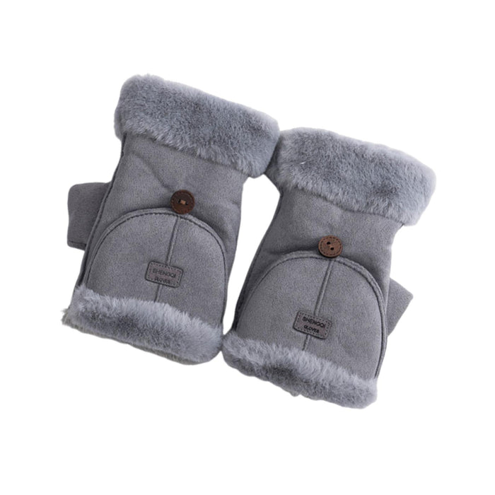 Winter Fingerless Gloves for Women Convertible Flip Top Mittens for Painting Gray