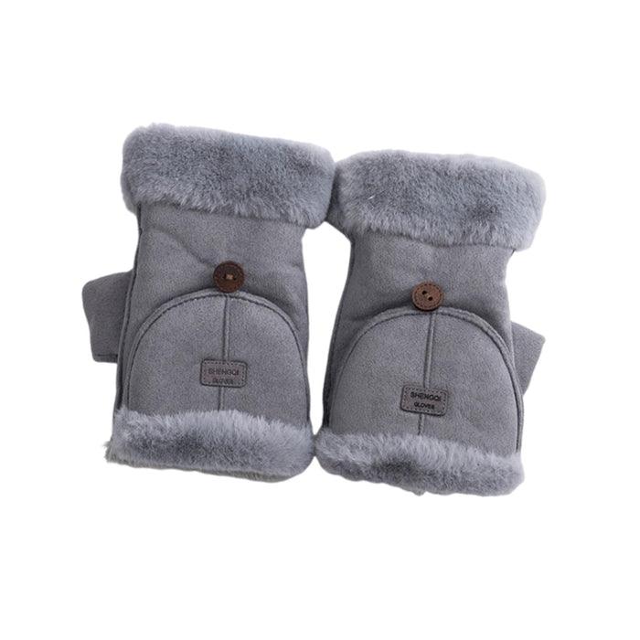 Winter Fingerless Gloves for Women Convertible Flip Top Mittens for Painting Gray