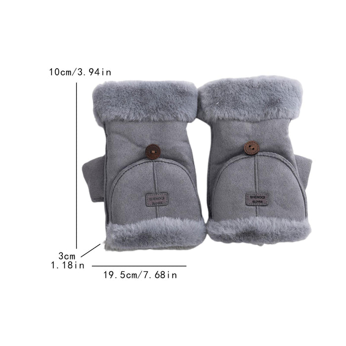 Winter Fingerless Gloves for Women Convertible Flip Top Mittens for Painting Gray