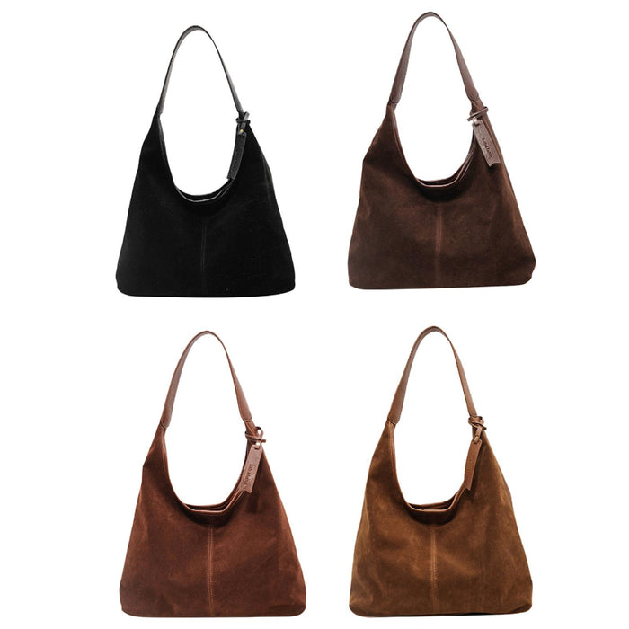 Suede Bag Handbag Underarm Bag Large Top Handle Bag Purse Tote Bag for Women Black