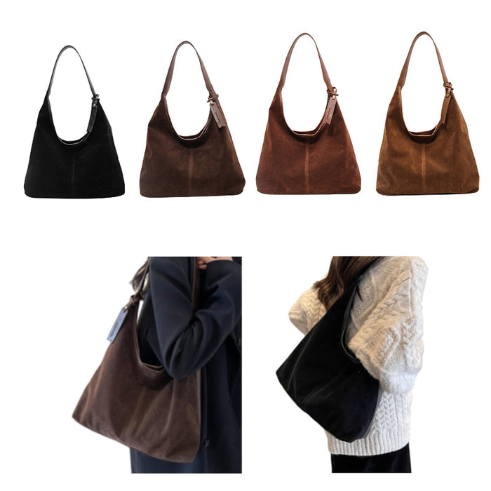 Suede Bag Handbag Underarm Bag Large Top Handle Bag Purse Tote Bag for Women Black