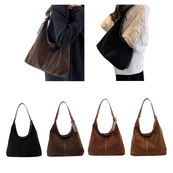 Suede Bag Handbag Underarm Bag Large Top Handle Bag Purse Tote Bag for Women Black