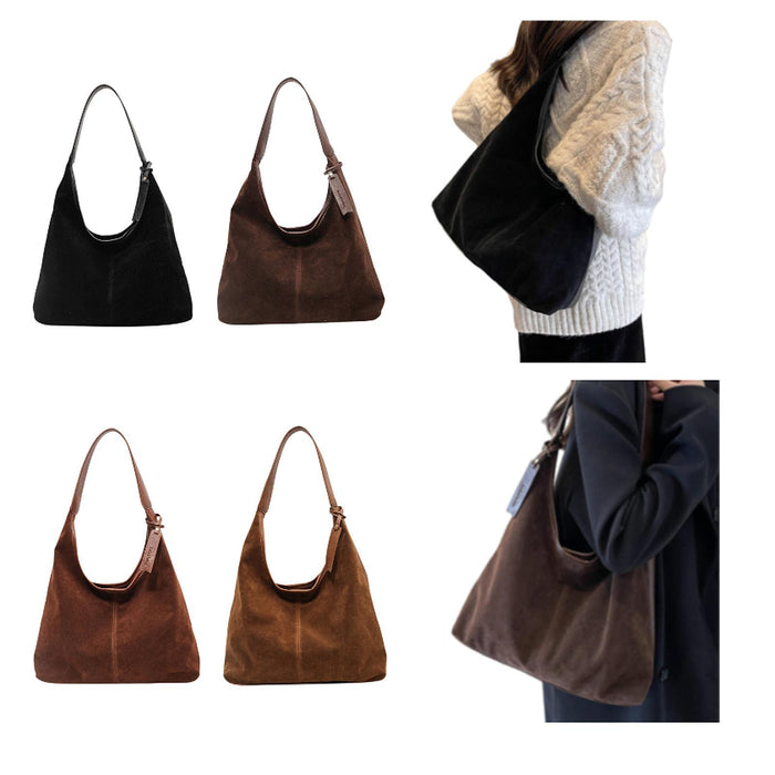 Suede Bag Handbag Underarm Bag Large Top Handle Bag Purse Tote Bag for Women Black