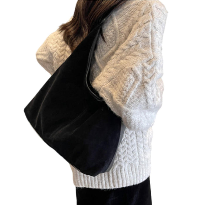 Suede Bag Handbag Underarm Bag Large Top Handle Bag Purse Tote Bag for Women Black