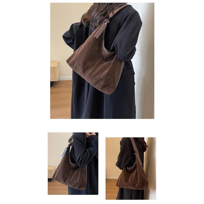 Suede Bag Handbag Underarm Bag Large Top Handle Bag Purse Tote Bag for Women Coffee