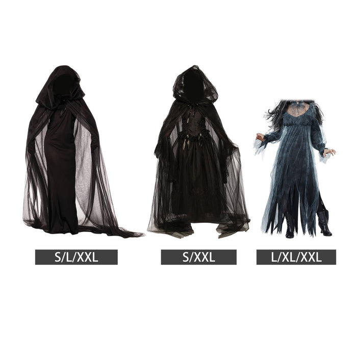 Witch Dress Long Gothic Black Performance Dress up Full Length Vampire Dress Hooded Plain S