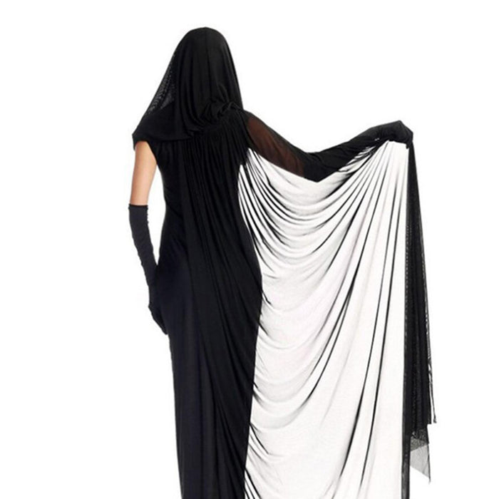 Witch Dress Long Gothic Black Performance Dress up Full Length Vampire Dress Hooded Plain S