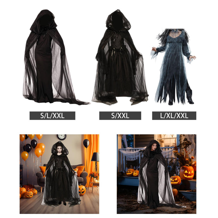 Witch Dress Long Gothic Black Performance Dress up Full Length Vampire Dress Hooded Plain S