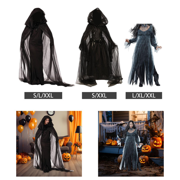 Witch Dress Long Gothic Black Performance Dress up Full Length Vampire Dress Hooded Plain S