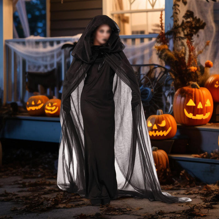 Witch Dress Long Gothic Black Performance Dress up Full Length Vampire Dress Hooded Plain S