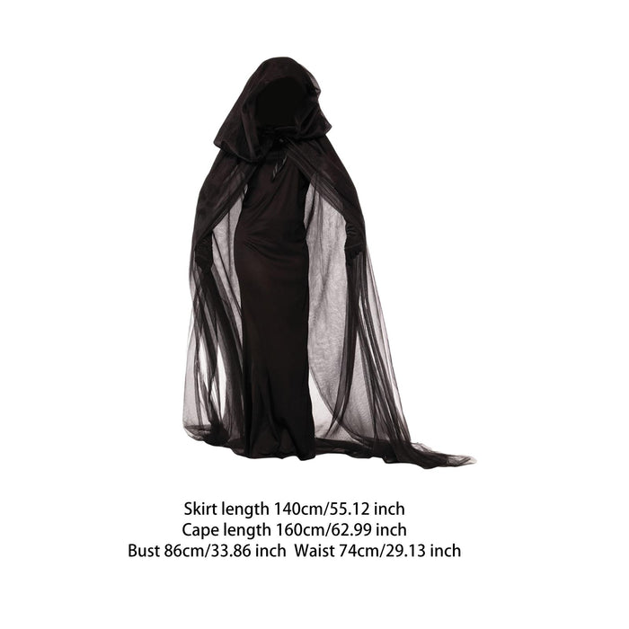 Witch Dress Long Gothic Black Performance Dress up Full Length Vampire Dress Hooded Plain L