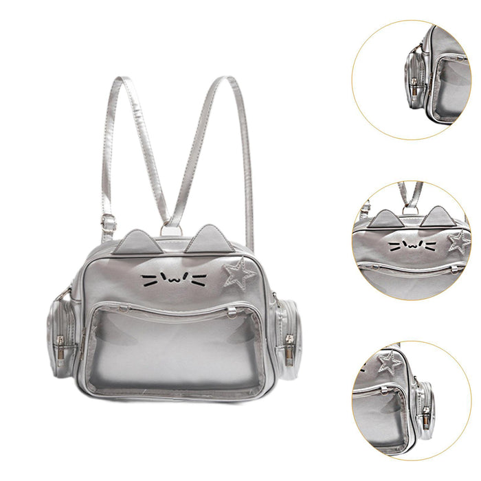 Cat Ita Bag Portable Pin Display Backpack for Halloween Girls Party Supplies Silver